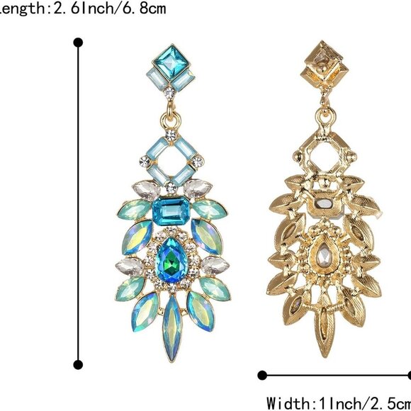 Art Deco Earrings Rhinestone Geometric Drop Statement Jewelry for Women - Picture 5 of 6